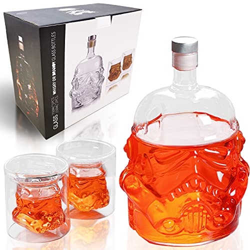Whiskyflasche Karaffe Dekanter mit 2 Gläsern, Whiskygläser, Whiskykaraffe für Wein, Likör, Scotch, Bourbon, Brandy, 750 ml