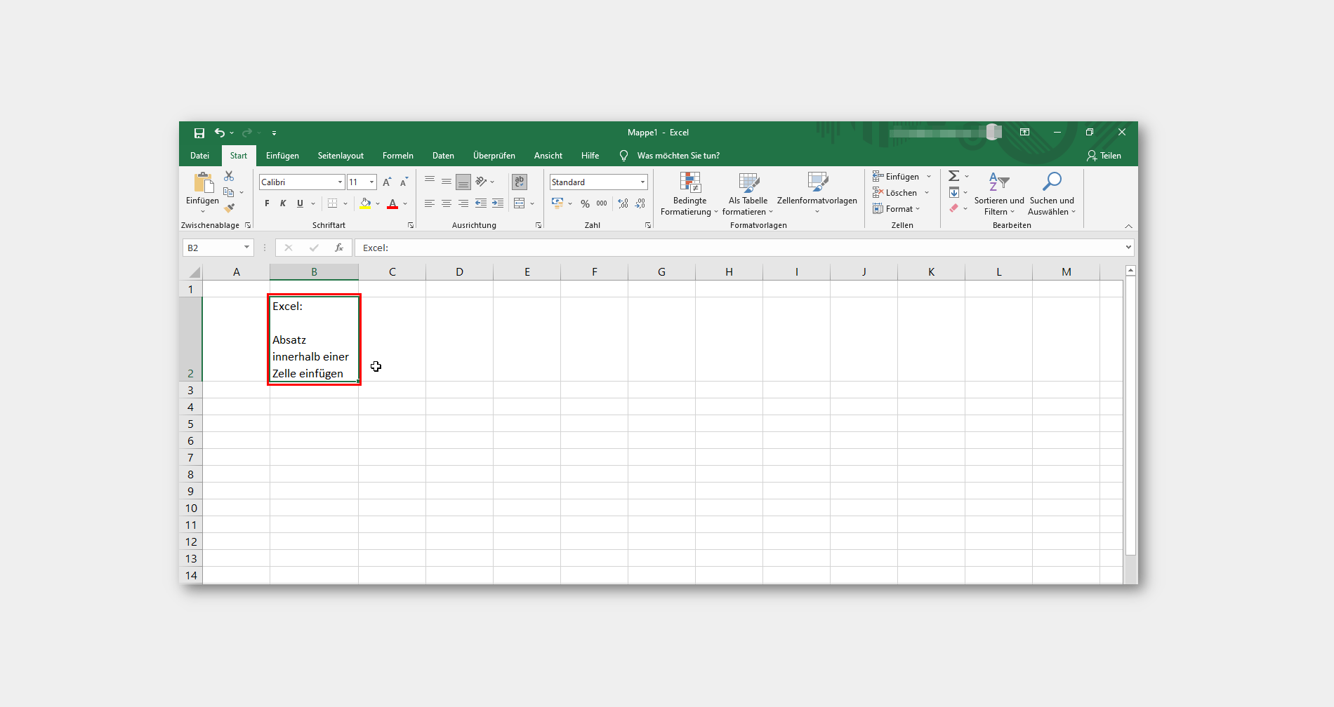 Excel: Absatz innerhalb einer Zelle einfügen
