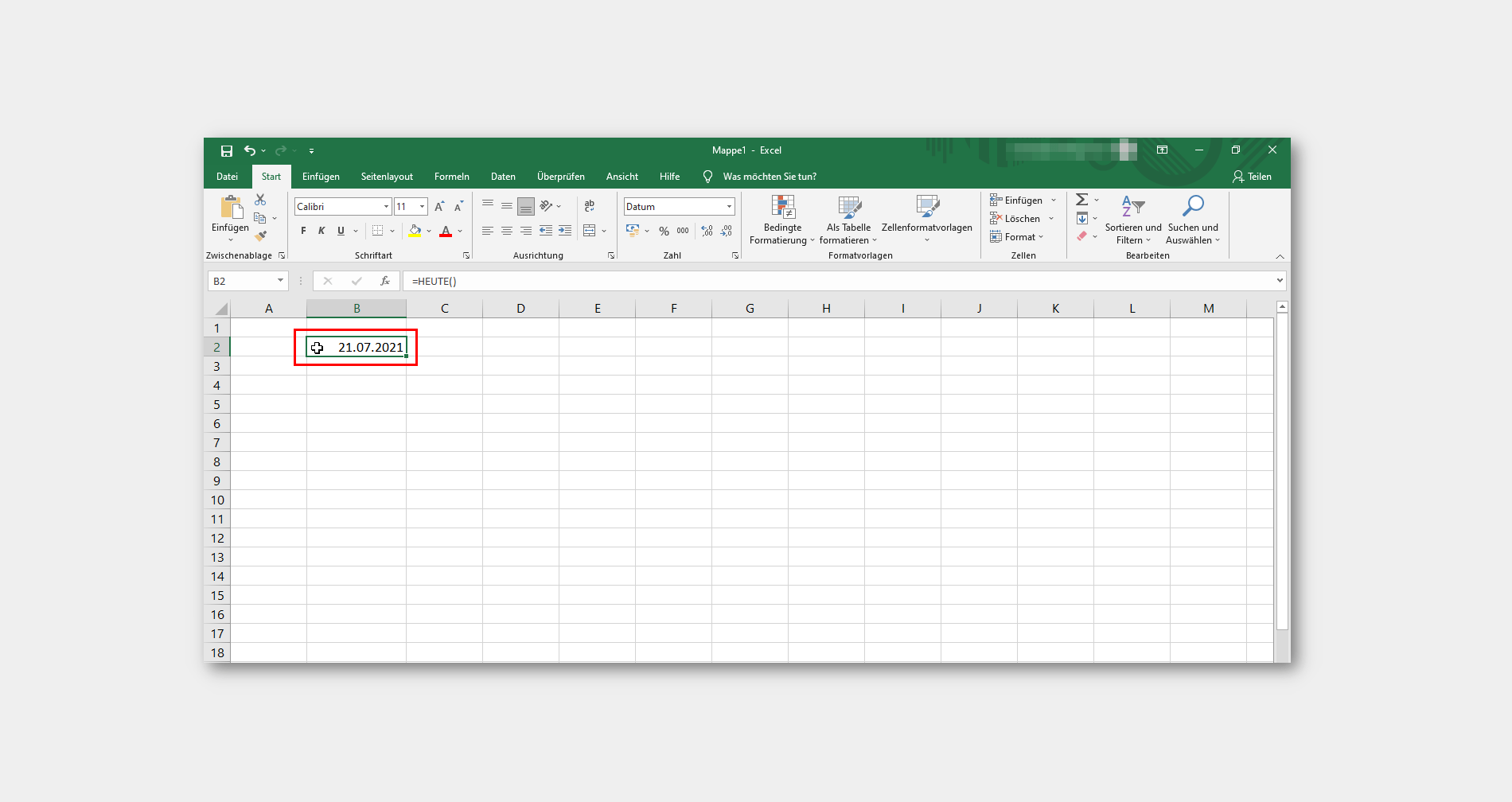 Excel: Aktuelles Datum einfügen