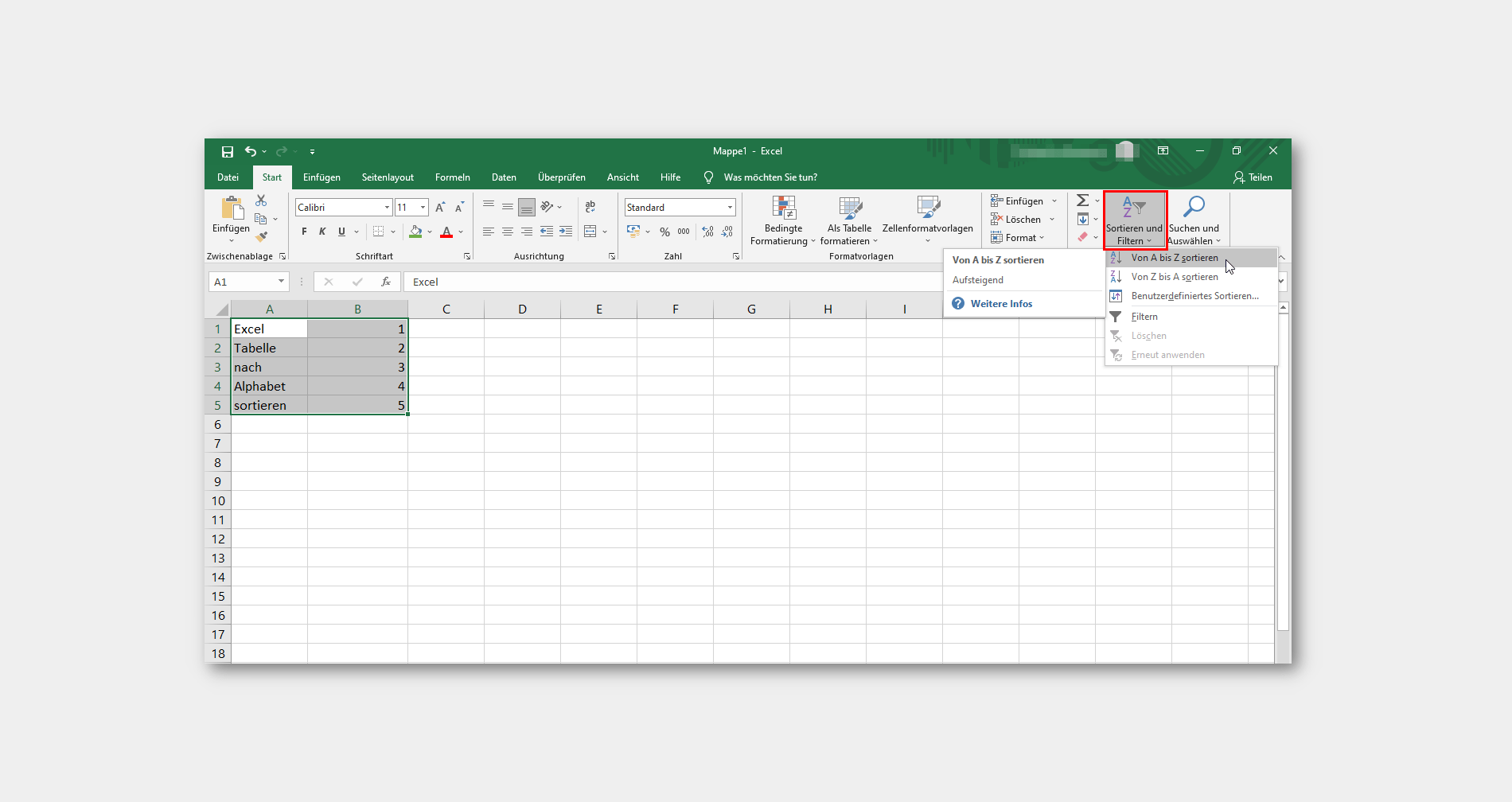 Excel: Nach Alphabet sortieren
