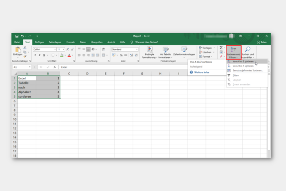 Excel: Nach Alphabet sortieren