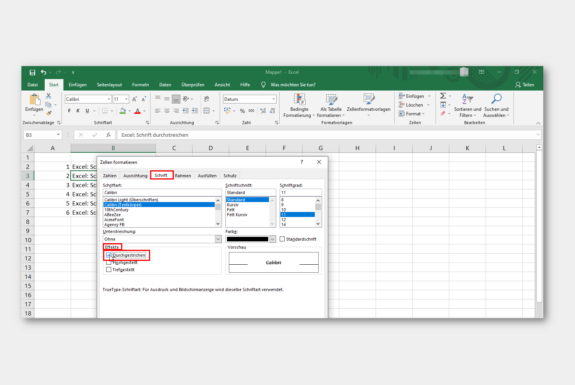 Excel: Schrift durchstreichen