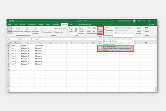 Excel: Spalte einfrieren