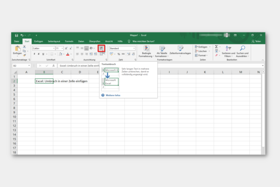 Excel: Umbruch in einer Zelle einfügen