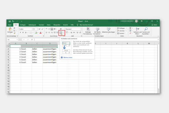 Excel: Zellen zusammenfügen