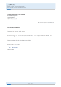 Kindergarten kündigen: Vorlagen, Muster & Beispiele - Nerdcore