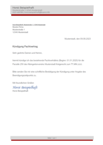 Pachtvertrag kündigen Vorlagen, Muster & Beispiele Nerdcore