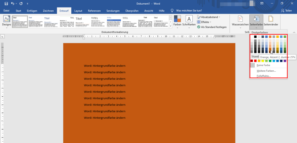 Farbiger Hintergrund in Word