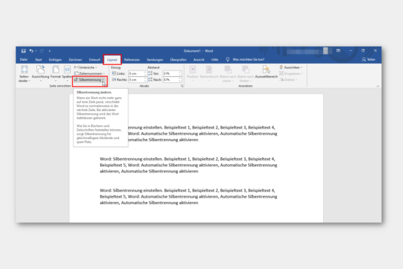 Word: Silbentrennung einstellen